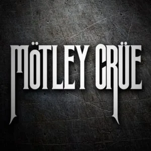 Motley Crue band logo featuring distinctive typography with metal umlauts and pentagram design variations across different eras