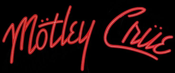 Motley Crue band logo featuring distinctive typography with metal umlauts and pentagram design variations across different eras