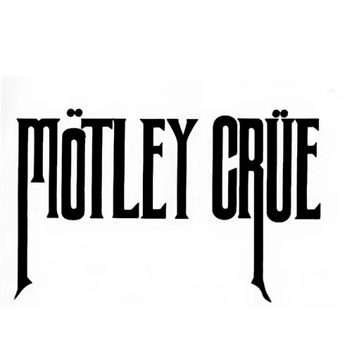Motley Crue band logo featuring distinctive typography with metal umlauts and pentagram design variations across different eras