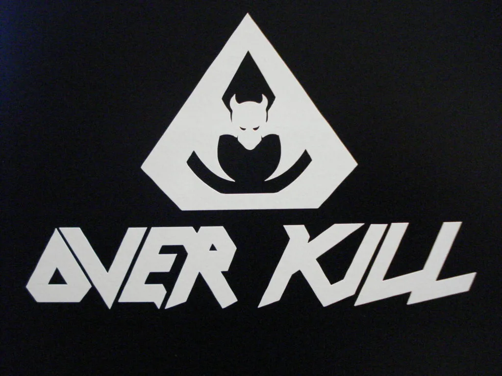Overkill band logo featuring sharp angular lettering in classic thrash metal style with bold black design